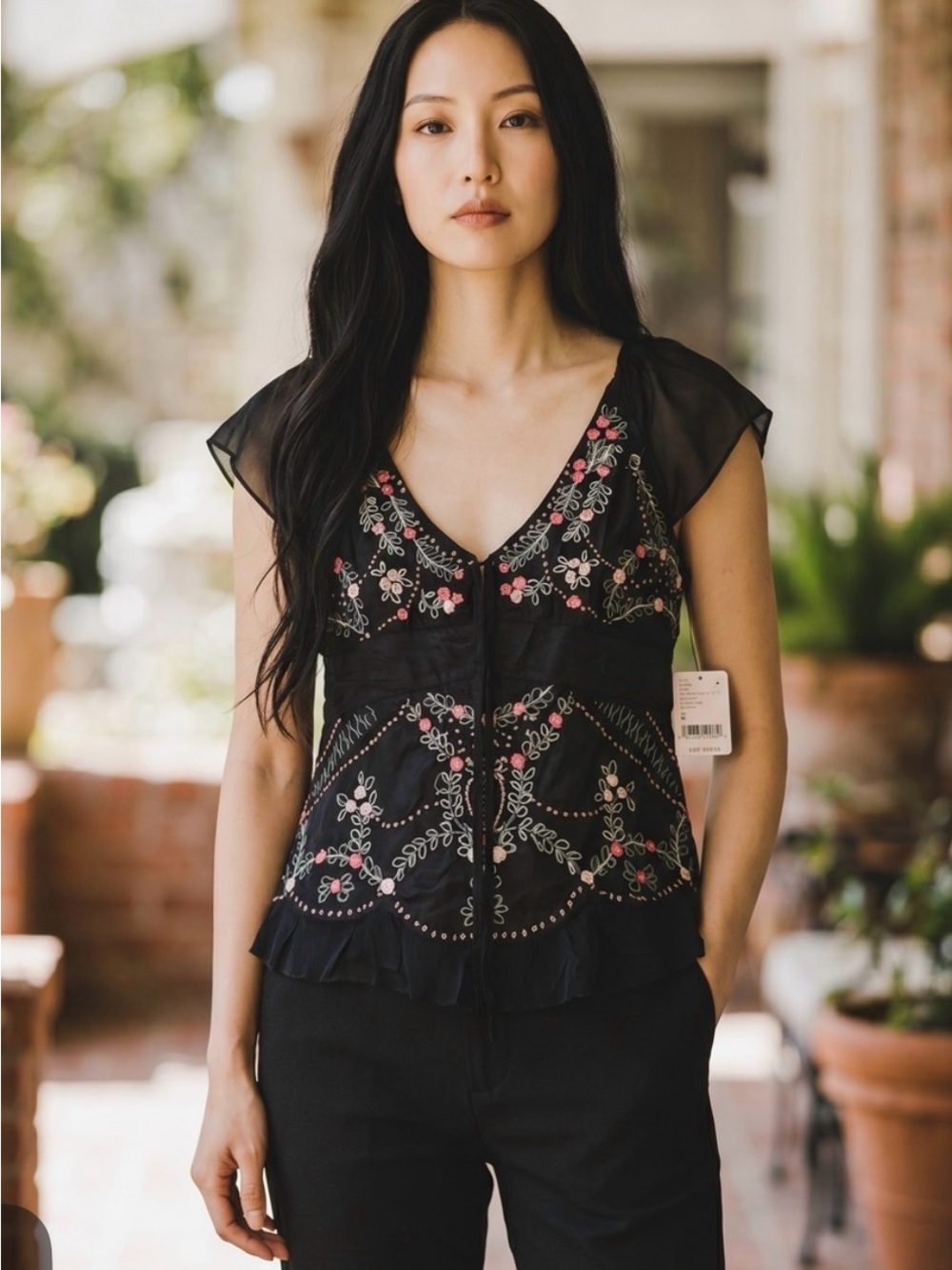 NWOT Free People Cherry Bomb Embroidered Top Size M